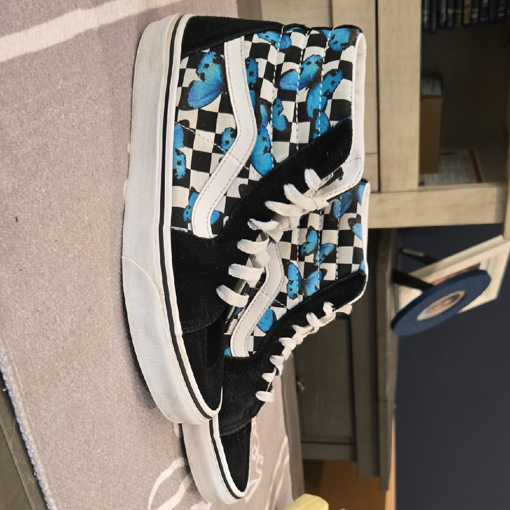 Vans Black and Blue Checkered High-Top Sneakers